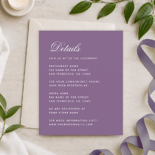 Cartão de Detalhes de Casamento Roxo Empoeirado em