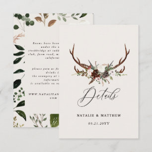 Cartão de Detalhes de Casamento Rústico Florestal 