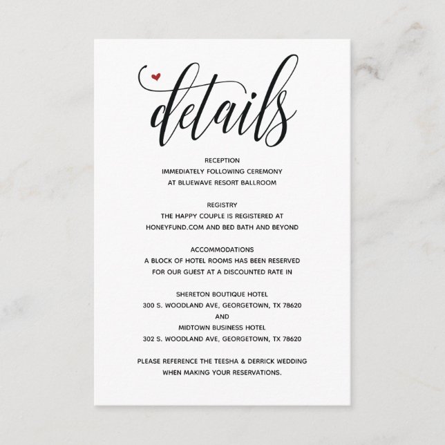 Cartão de detalhes de casamento rústico moderno v1 (Frente)