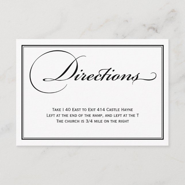 Cartão de Detalhes de Direções de Casamento Preto  (Frente)