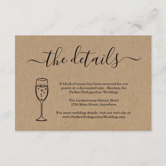 Cartão de detalhes de informações sobre champanhe (Frente)