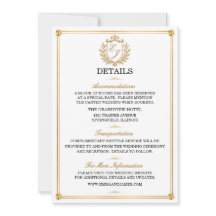 Cartão de Detalhes de Noiva com Crista de Ouro Ele