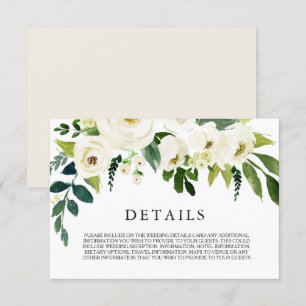 Cartão de Detalhes de Noiva Floral Branco Creme