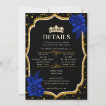 Cartão de Detalhes de Quinceañera Rosas Azul Real 