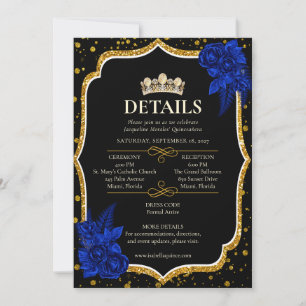 Cartão de Detalhes de Quinceañera Rosas Azul Real
