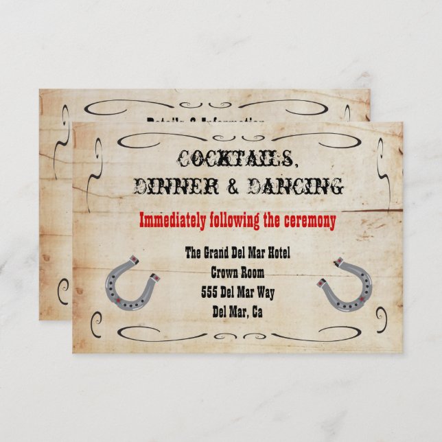 Cartão de Detalhes de Recepção de Cowboy Ocidental (Frente/Verso)