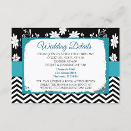 Cartão de Detalhes do Casamento Azul e Negro