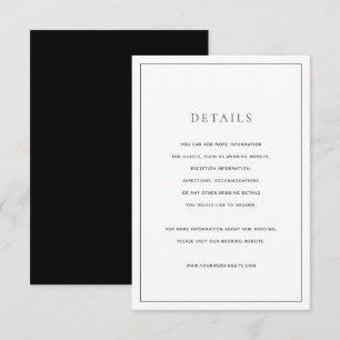 Cartão de Detalhes do Casamento Branco e Preto Cl