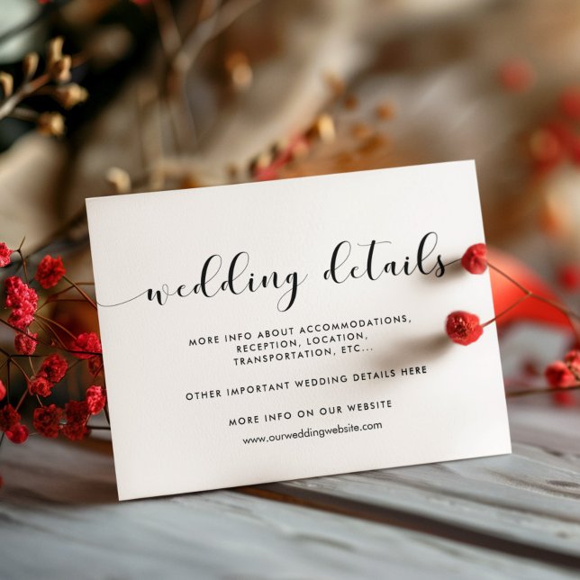 Cartão de detalhes do casamento branco e preto ele (Criador carregado)