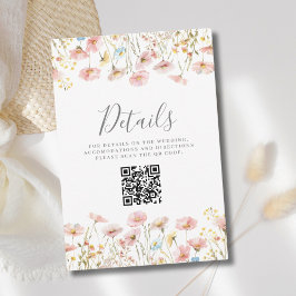 Cartão de Detalhes do Casamento com Código QR Flor