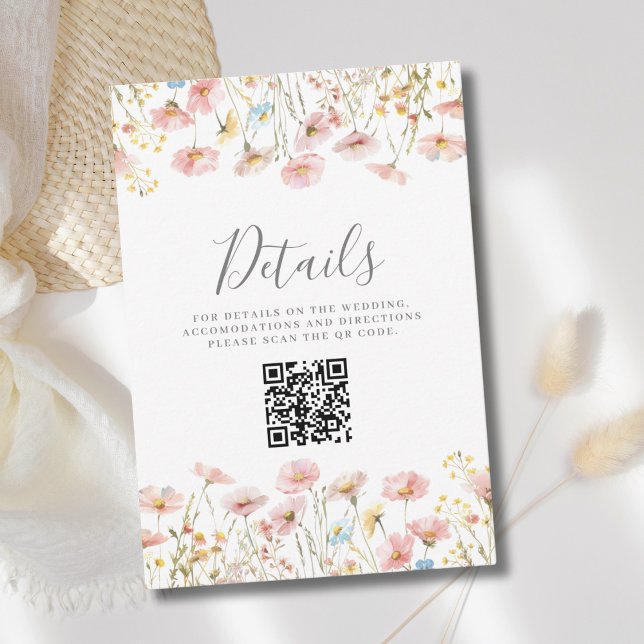 Cartão de Detalhes do Casamento com Código QR Flor (Criador carregado)