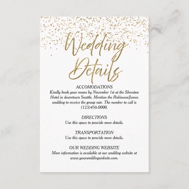 Cartão de Detalhes do Casamento com Largura Branca (Frente)