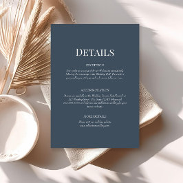 Cartão de Detalhes do Casamento com Monograma Azul