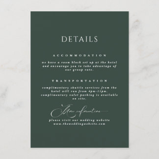 Cartão de Detalhes do Casamento da Caligrafia Verd