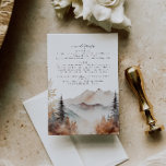Cartão de Detalhes do Casamento da Montanha em Que<br><div class="desc">Este é um cartão de detalhes do casamento da montanha que apresenta uma bela cena da montanha em queda d'água e um elegante emparelhamento de fontes. Edite todos os textos e todas as cores, exceto a cor da cena da montanha de aquarela. A cor da queda verde não é editável....</div>