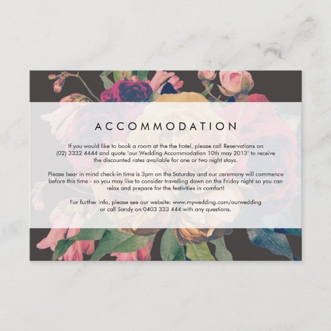 Cartão de Detalhes do Casamento Dark Rose Botanica (Frente)