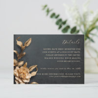 cartão de detalhes do casamento de flores metálica