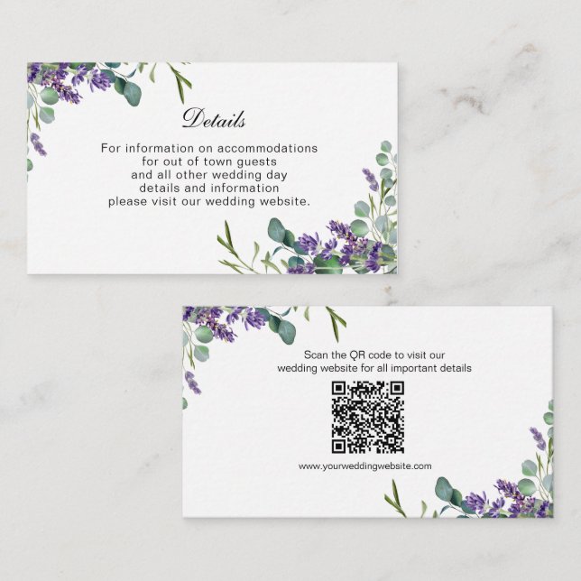 Cartão de detalhes do casamento de Lavanda Eucalip (Frente/Verso)