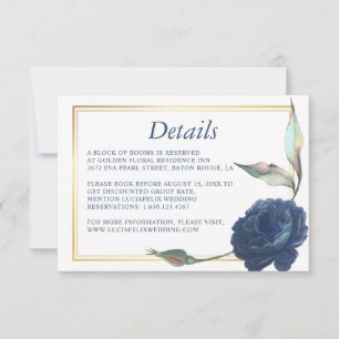 Cartão de Detalhes do Casamento de Rosa Azul do Ma