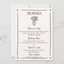 Cartão de Detalhes do Casamento Desenhado à Mão Br