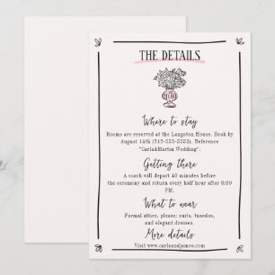 Cartão de Detalhes do Casamento Desenhado à Mão Br