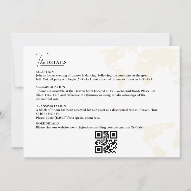 Cartão de Detalhes do casamento do Tema do Viagem  (Frente)