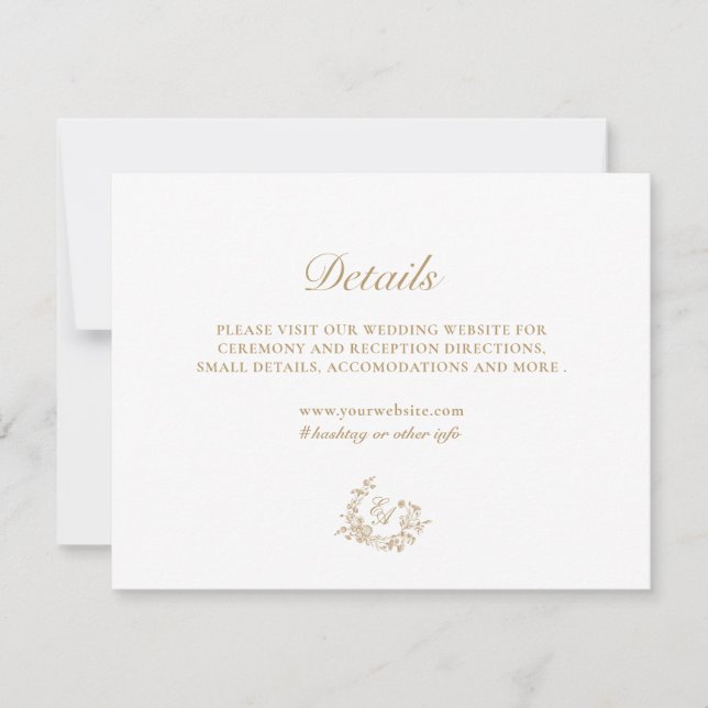Cartão de Detalhes do Casamento Dourado Floral Ele (Frente)