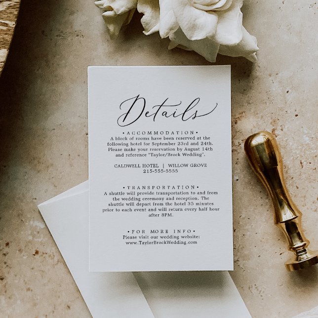 Cartão de Detalhes do Casamento Elegante Delicado  (Delicate Black DIY Elegant Wedding Details Card)