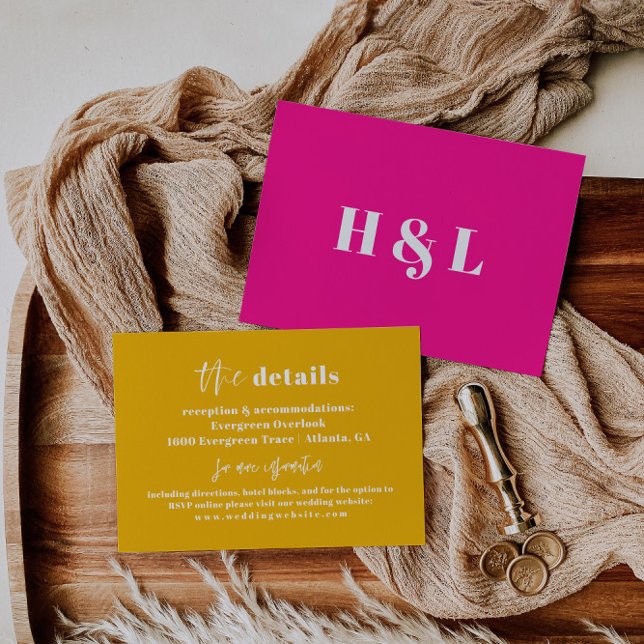 Cartão de Detalhes do Casamento em Negrito Amarelo (Criador carregado)