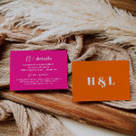 Cartão de Detalhes do Casamento em Negrito Rosa Qu<br><div class="desc">Este é um cartão ousado e moderno de detalhes do casamento, com uma bela fonte de caligrafia e um fundo rosa quente. Todas as cores são editáveis. // Para designs correspondentes, procure "FALLON" na certeira loja Nicole Zazzle. * Se você gosta deste design, mas não o vê disponível para algo...</div>
