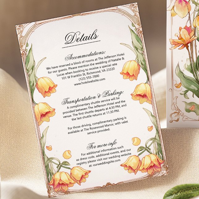 Cartão de Detalhes do Casamento Floral Amarelo Vib (Criador carregado)