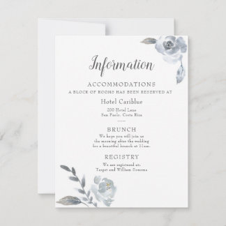 Cartão de Detalhes do Casamento Floral Azul Indigo