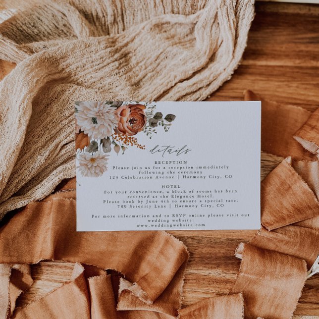 Cartão de Detalhes do Casamento Floral Boho Terrac (Criador carregado)