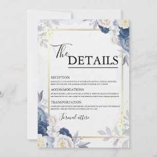 Cartão de Detalhes do Casamento Floral e Azul Dust