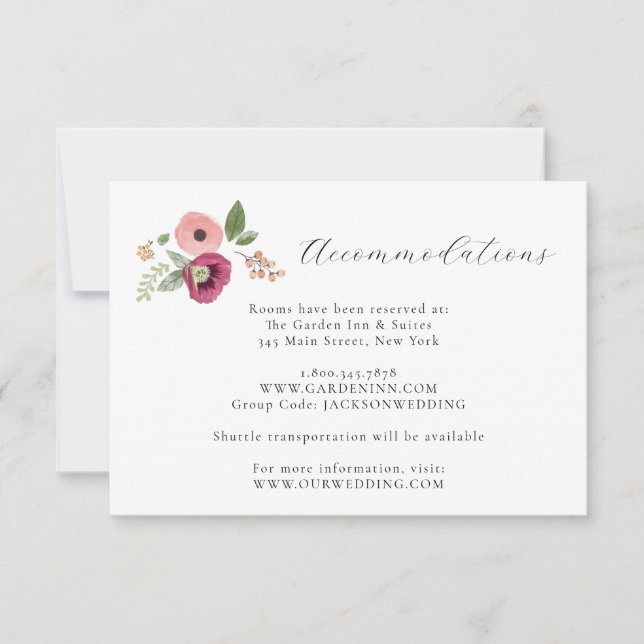 Cartão de Detalhes do Casamento Floral Rosa Boho V (Frente)