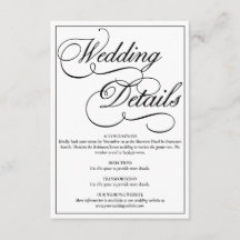 Cartão de Detalhes do Casamento Formal Branco Eleg