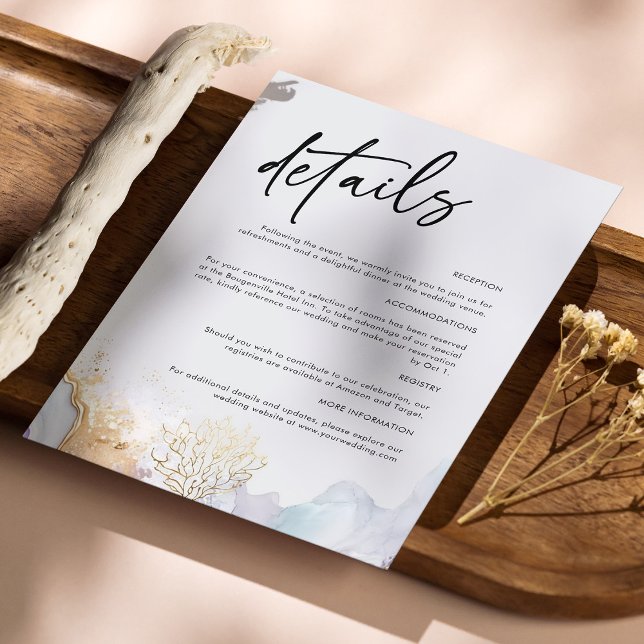Cartão de Detalhes do Casamento Moderno Elegante c (Zazzle Elegant Modern Wedding Details Card with Script)