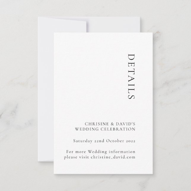Cartão de Detalhes do Casamento Negro e Branco Min (Frente)