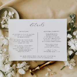 Cartão de Detalhes do Casamento Negro Minimalista
