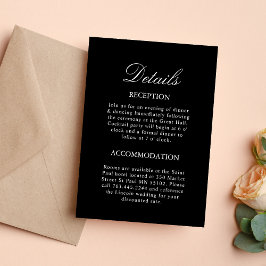Cartão de Detalhes do Casamento Preto e Branco