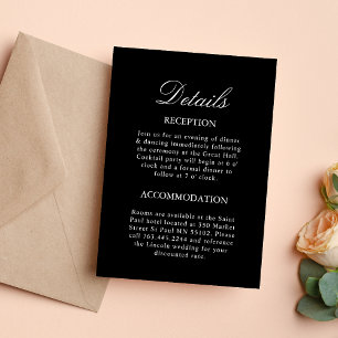Cartão de Detalhes do Casamento Preto e Branco