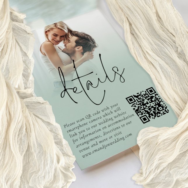 Cartão de Detalhes do Casamento QR Sage do Script  (Criador carregado)