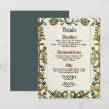 Cartão de Detalhes do Casamento Real do Renascimen