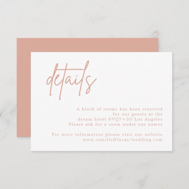 Cartão de Detalhes do Casamento Rosa Dusty (Frente/Verso)