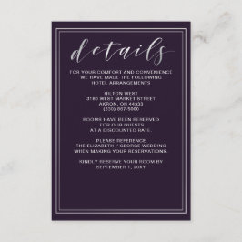 Cartão de detalhes do Casamento Roxo Simples