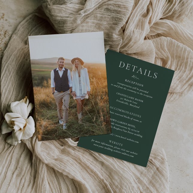 Cartão de Detalhes do Casamento Verde BRUNSWICK (Criador carregado)