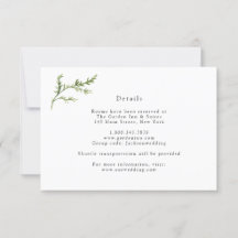 Cartão de Detalhes do Casamento Verde Simples