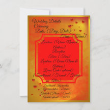 Cartão de Detalhes do Casamento Vermelho e Amarelo