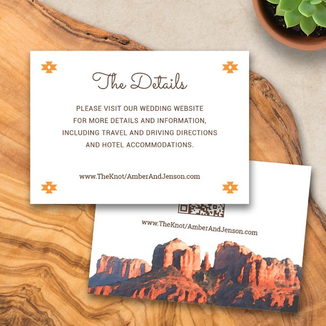Cartão de Detalhes do Desert Chic Sedona com Códig (Desert Chic Sedona Wedding Details Card with QR Code)