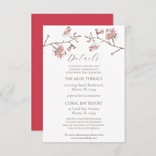 Cartão de Detalhes do Invólucro de Casamento de Fl (Frente/Verso)